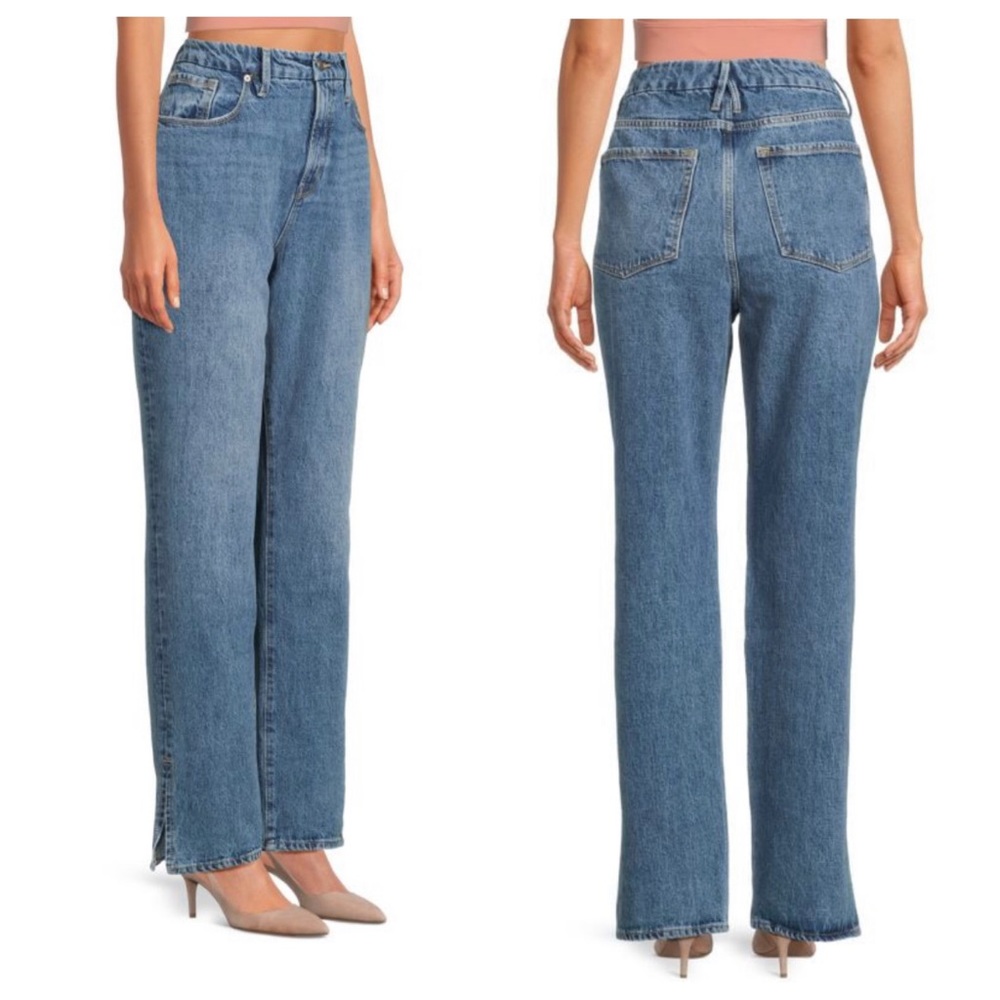 Good American Good Boy High Rise Straight Leg Jeans w/ Spilt Hem